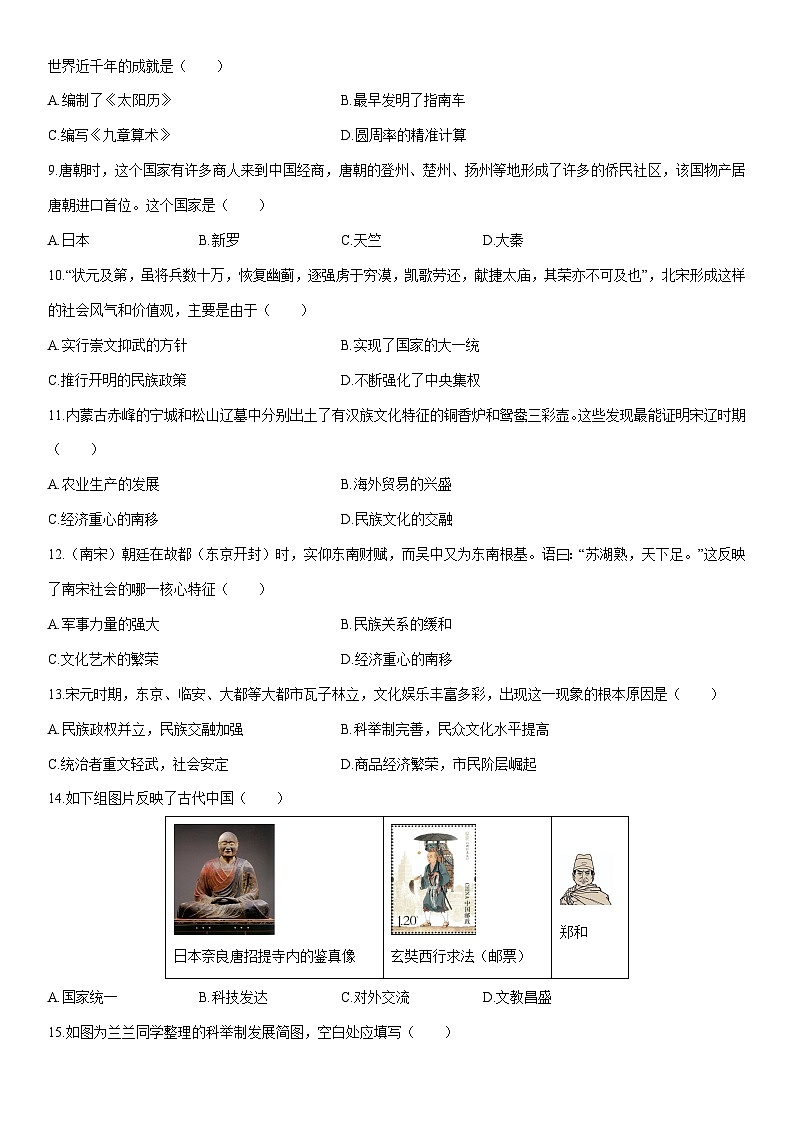 2026年山东枣庄市滕州市中考一模考前示范卷历史试卷（学生版）第2页