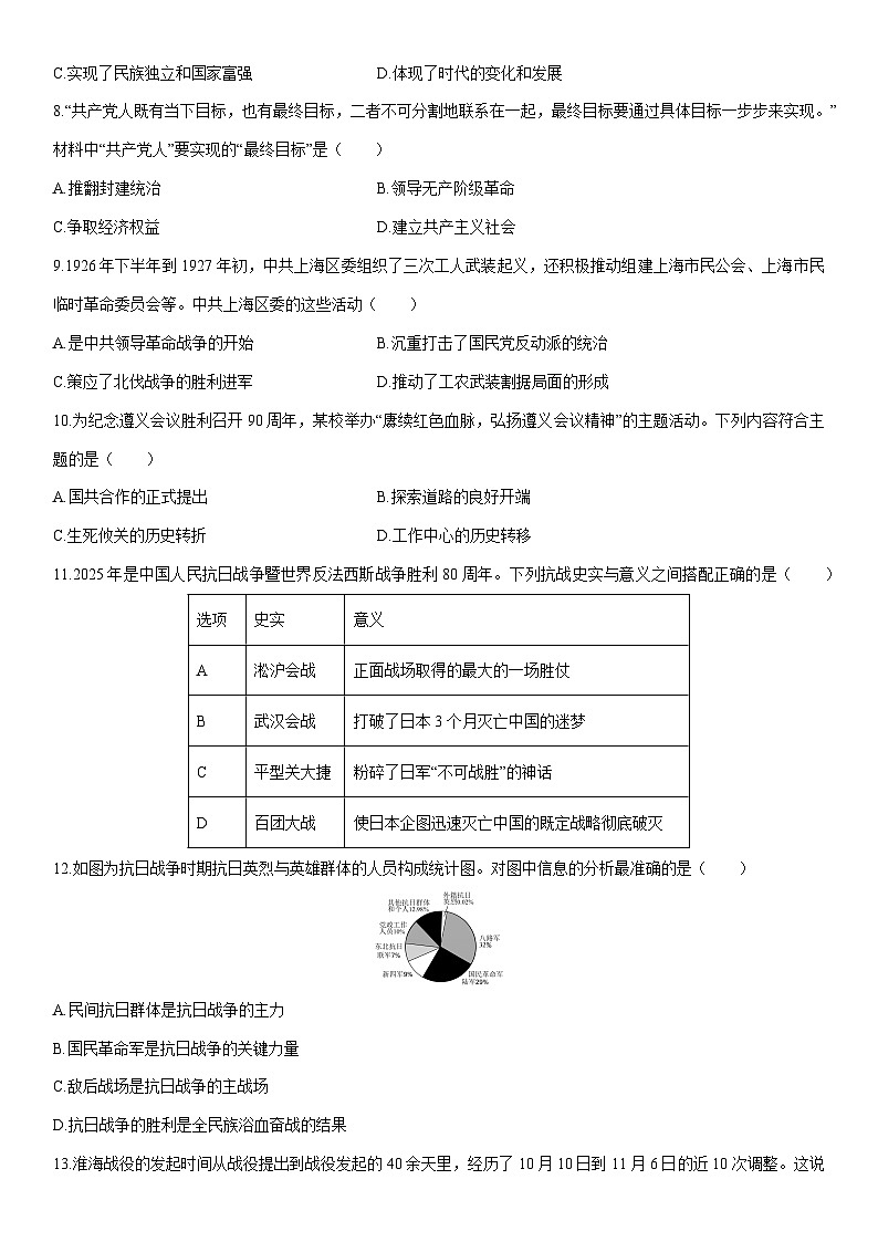 2026年山东枣庄市峄城区中考一模考前示范卷历史试卷（学生版）第2页
