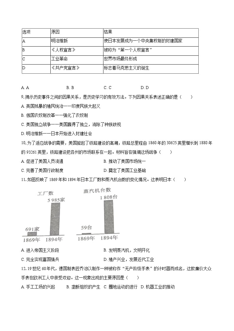 2025-2026学年山东省烟台市经开区八年级（上）期末历史试卷（五四学制）-自定义类型第2页