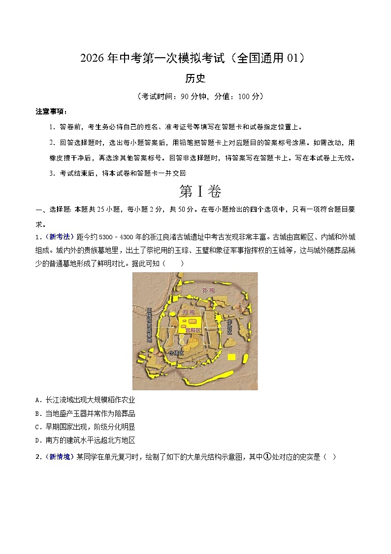 历史一模模拟卷（全国通用01）（考试版A4） 第1页