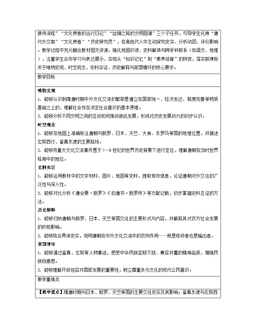 【新教材】统编版（2024）七年级下册历史 第6课 隋唐时期的中外文化交流 教案第2页