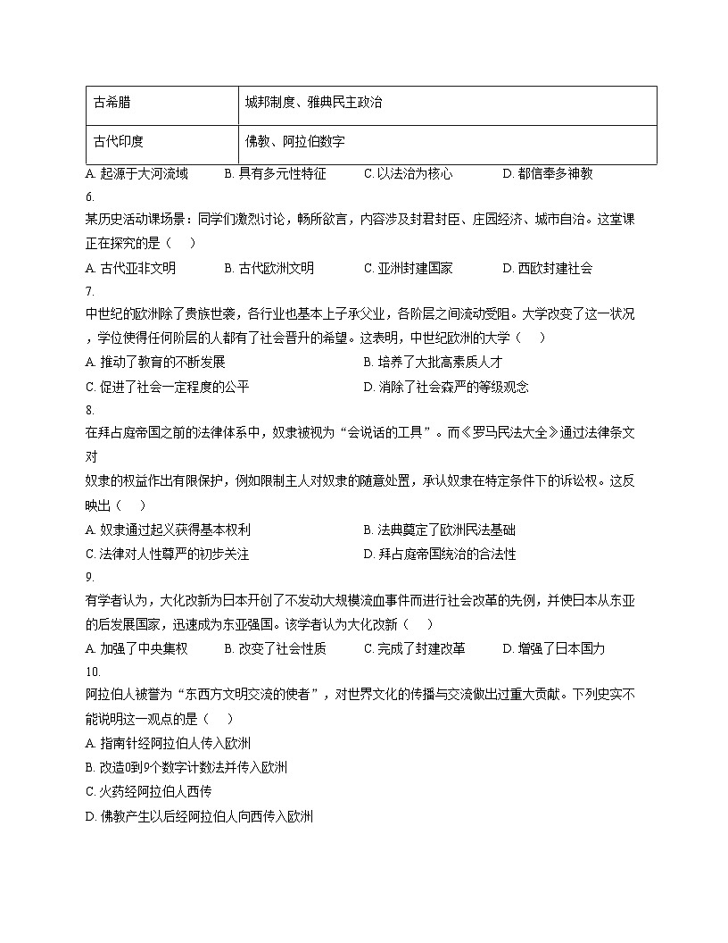重庆市长寿中学校2025_2026学年九年级上学期11月期中历史试题（扫描版，含答案）第2页