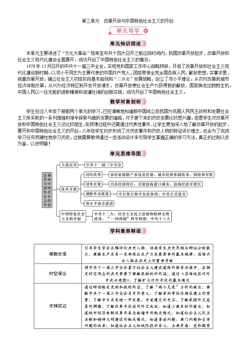 2026年八年级历史下册 人教版（2024）电子教案第3单元　改革开放与中国特色社会主义的开创 单元导学第1页