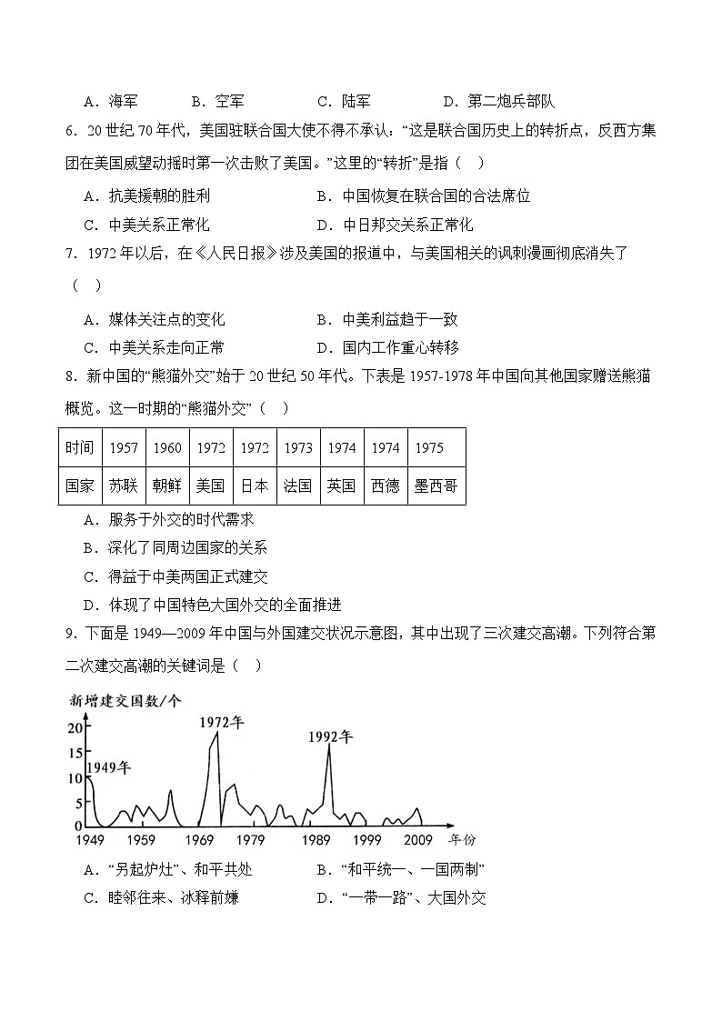 统编版2024初中历史八下2-7《国防现代化起步和外交工作新突破》分层练习(无答案）第3页