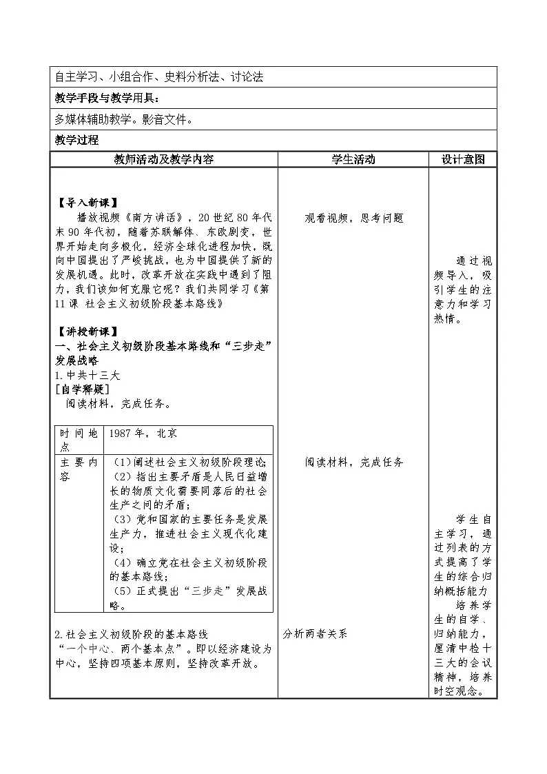 统编版2024初中历史八下3-11《社会主义初级阶段基本路线》【教学设计】第2页