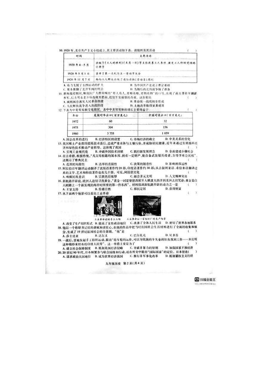 2026年河南濮阳市范县二次中考模拟九年级历史考试试卷（含答案）第2页