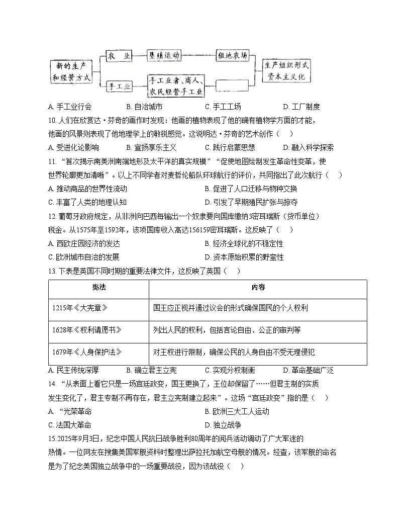 河南省信阳市息县2025_2026学年九年级上学期11月期中历史试题（扫描版，含答案）第3页