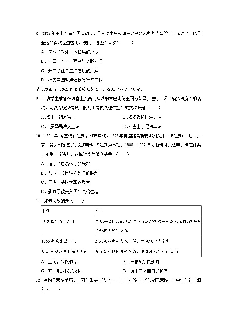 2026年陕西中考历史模拟测试（九）（原卷版）第3页