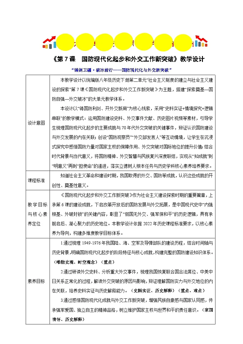 第7课 国防现代化起步和外交工作新突破【表格式教学设计】-2025-2026学年统编版八年级历史下册第1页