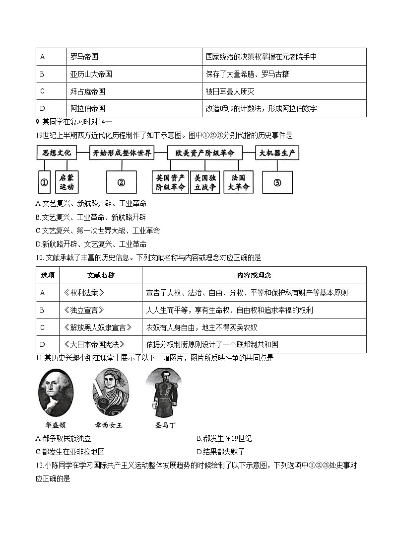 陕西西安交大附中2026年中考二模历史试题（文字版，含答案）第3页
