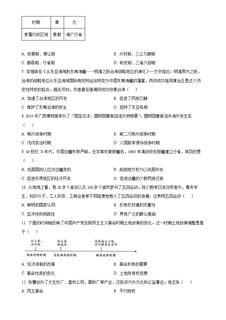 2025年广西壮族自治区钦州市中考一模历史试题（原卷版）-A4第2页