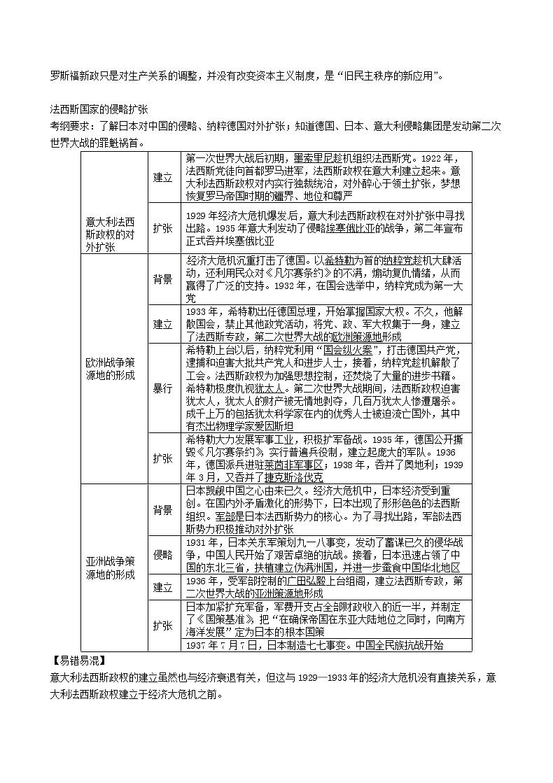 2021年中考历史总复习知识点：模块四世界现代史第21讲《经济大危机和第二次世界大战》02