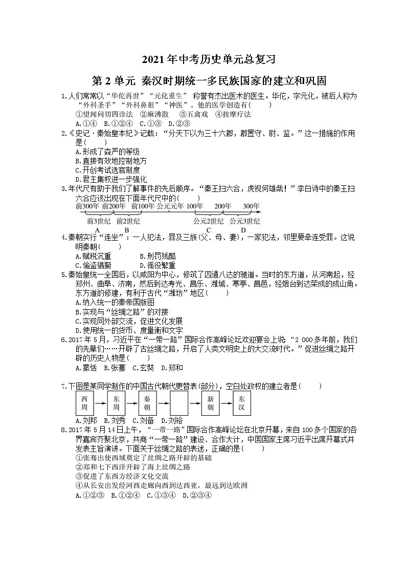 2021年中考历史单元总复习 第2单元 秦汉时期统一多民族国家的建立和巩固(含答案) 练习01