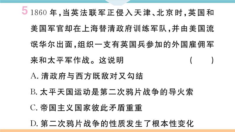 八年级上册期末历史复习 专题一 中国近代史上的侵略与反抗 练习课件第7页