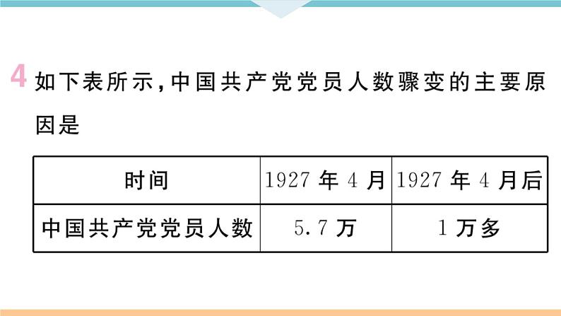 八年级上册期末历史复习 专题四 国共两党关系的变化 练习课件第5页