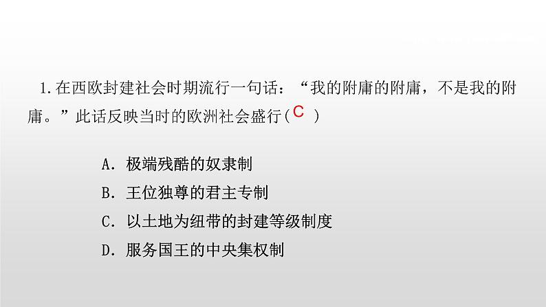 九年级上册历史期末复习 专题2 封建时代的欧洲和亚洲 练习课件02