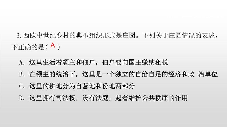 九年级上册历史期末复习 专题2 封建时代的欧洲和亚洲 练习课件04