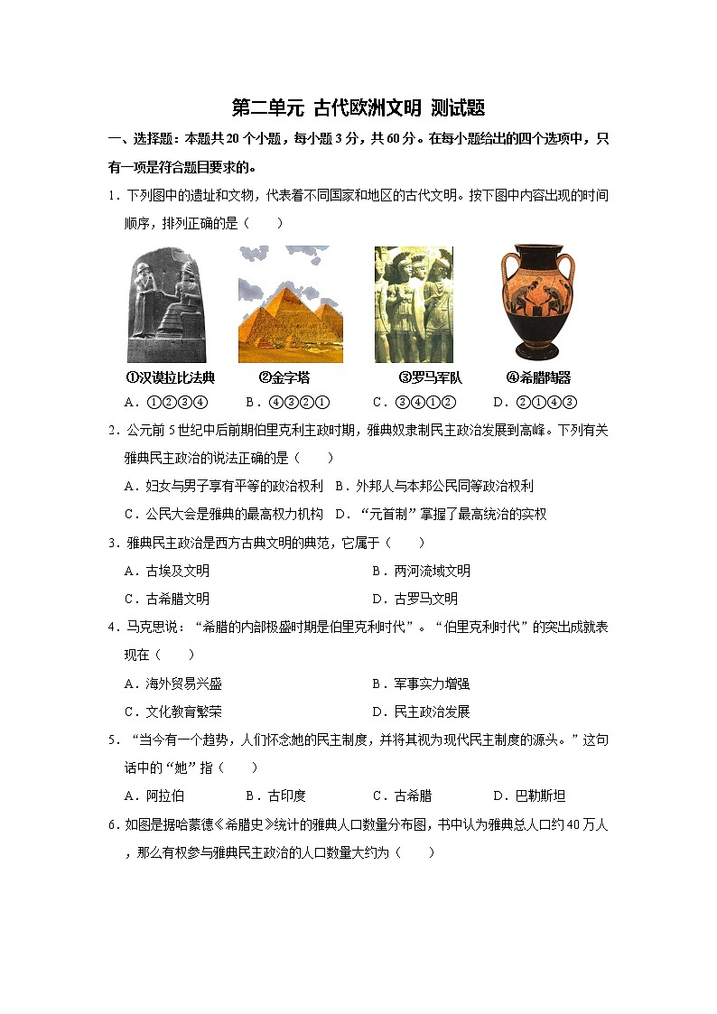 人教部编版历史九年级上册 第二单元 古代欧洲文明 测试题（解析版）01
