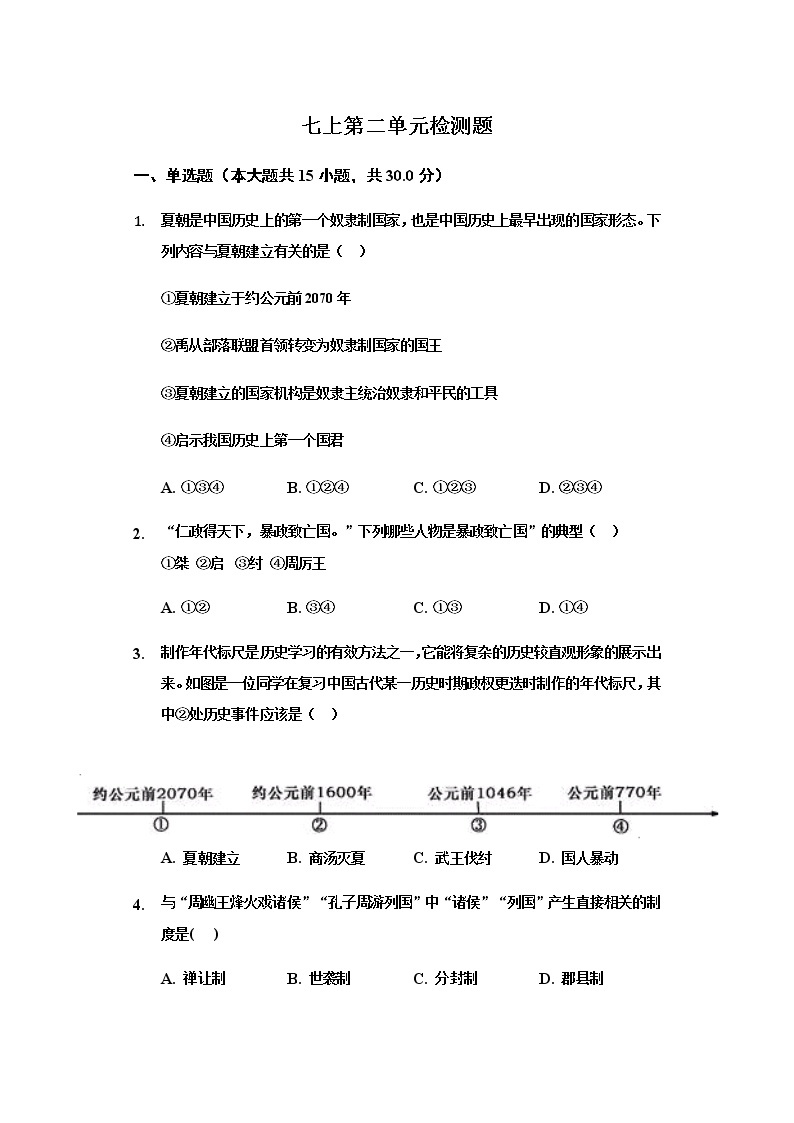 人教部编版七年级上册第二单元夏商周时期：早期国家与社会变革  检测题（含答案）01