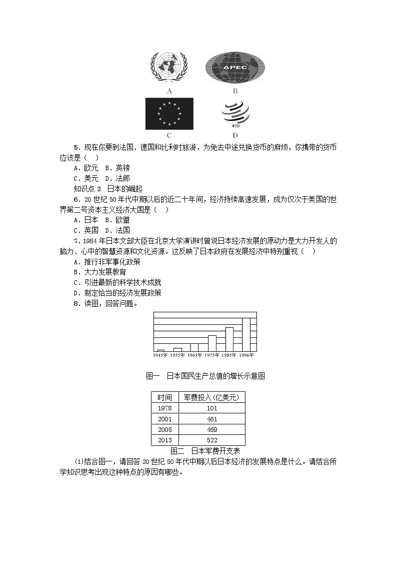 人教版九年级历史下册第4单元 第9课 西欧和日本经济的发展 练习(含答案)02