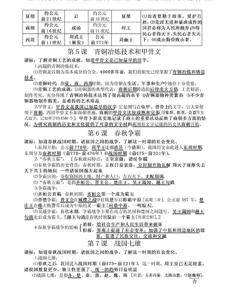 【川教版】七年级《历史》上册总复习知识要点归纳总结第3页