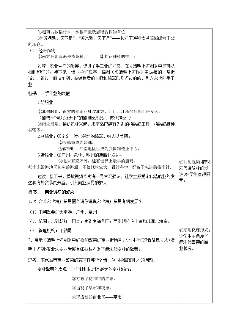 2020——2021学年部编版历史七年级下册第二单元第9课 宋代经济的发展教学设计第2页