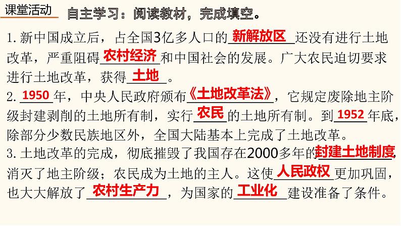 2020——2021学年部编版八年级下册历史第一单元第3课《土地改革》课件21张PPT第4页