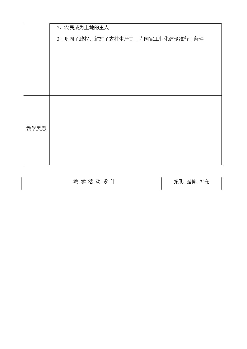 人教部编版八年级下册历史教案：1.3土地改革第2页