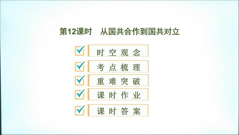 2021春中考历史一轮专题复习课件：中国近代史第12课时+从国共合作到国共对立第1页