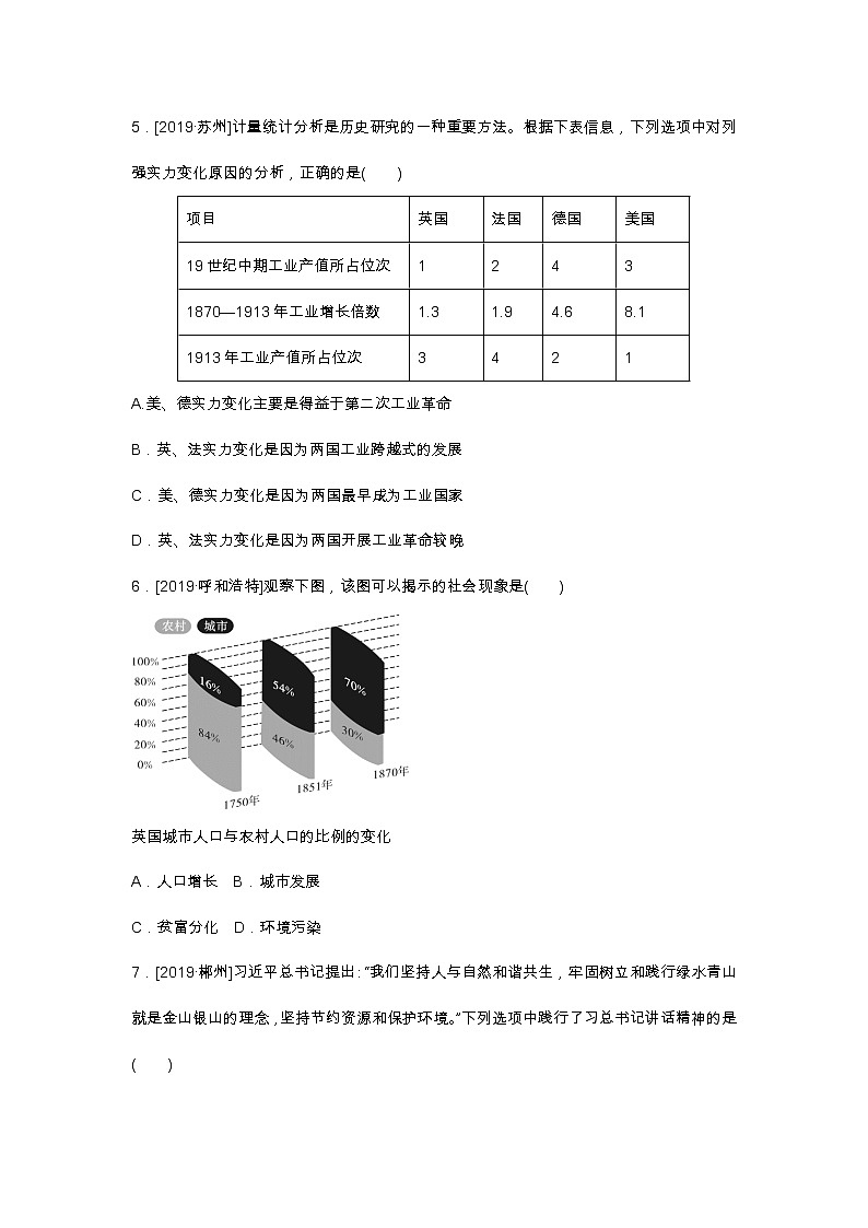 2020春中考历史一轮复习-世界近代史第26课时　第二次工业革命和近代科学文化（word版，含答案） 试卷02