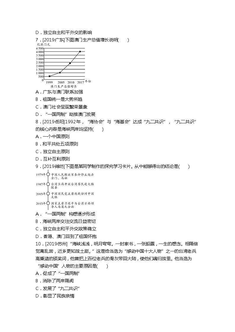 2020春中考历史一轮复习-中国现代史第18课时　民族团结与祖国统一（word版，含答案） 试卷02