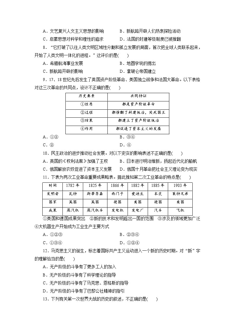 四川省雅安市2021年初中毕业阶段教育学校招生考试历史模拟卷（一）（word版 含答案）02