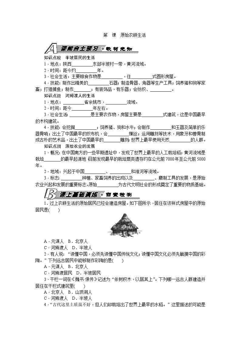 第2课 原始农耕生活 习题 含答案01
