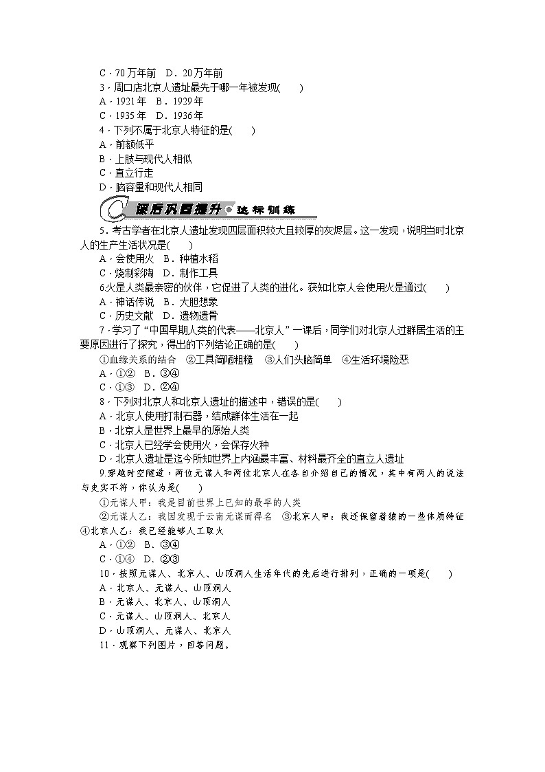 第1课中国早期人类的代表——北京人 习题 含答案02