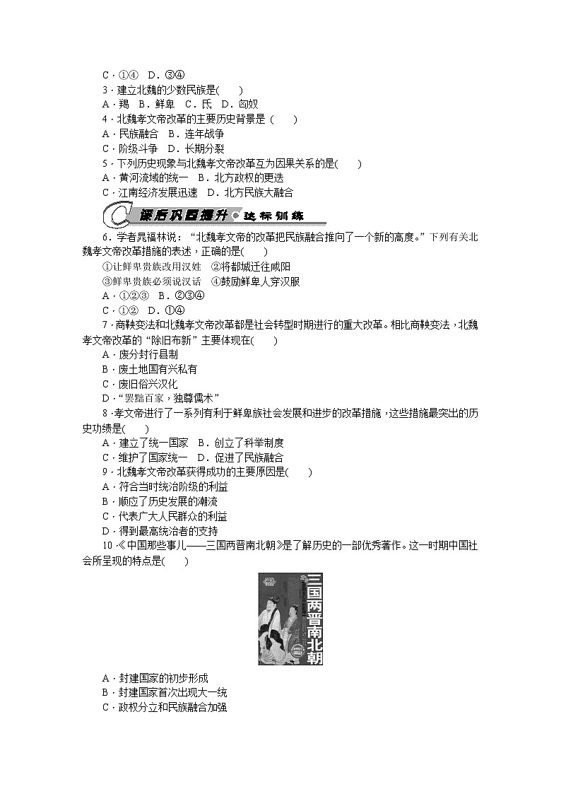 第课 北魏政治和北方民族大交融 习题 含答案02