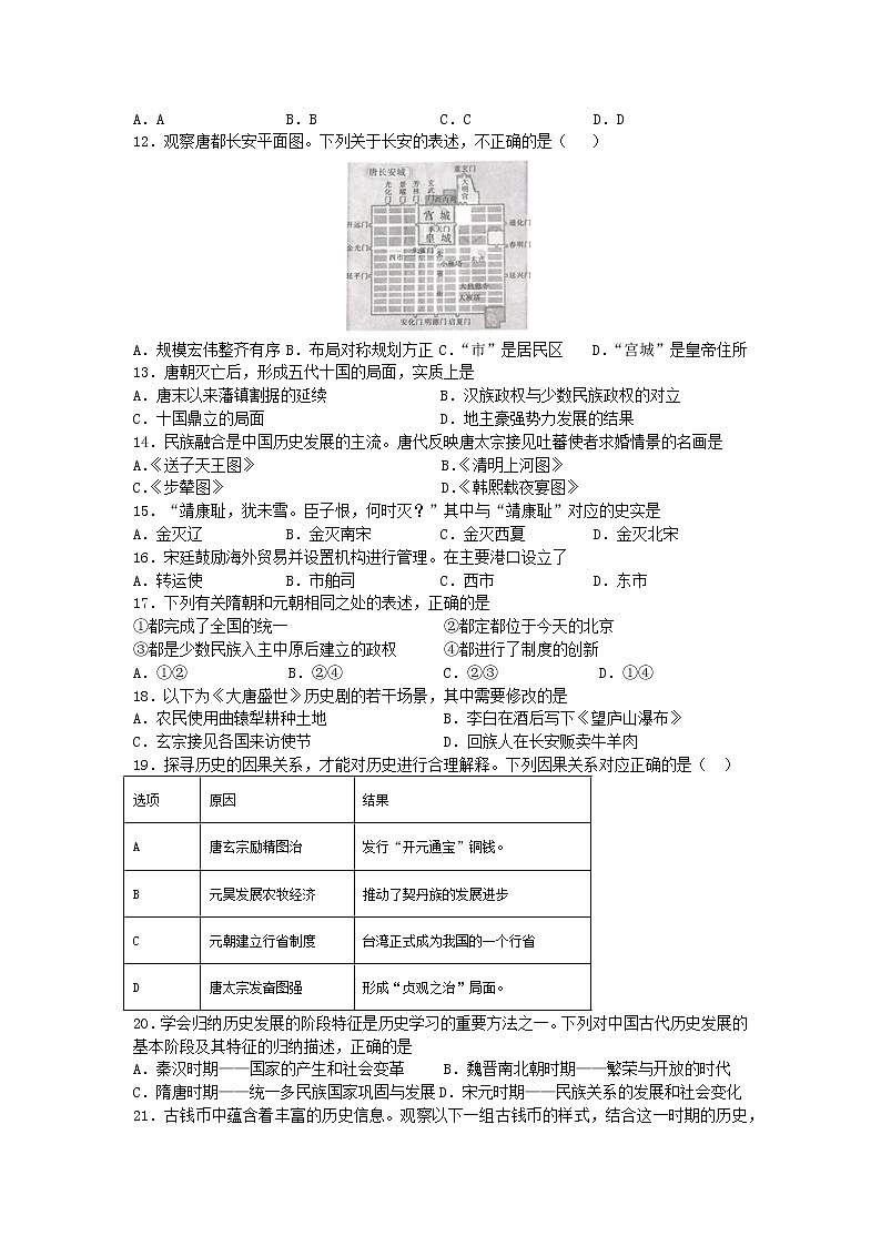 苏州市高新区2020-2021学年部编版七年级下学期历史期中试卷（word版 含答案）02