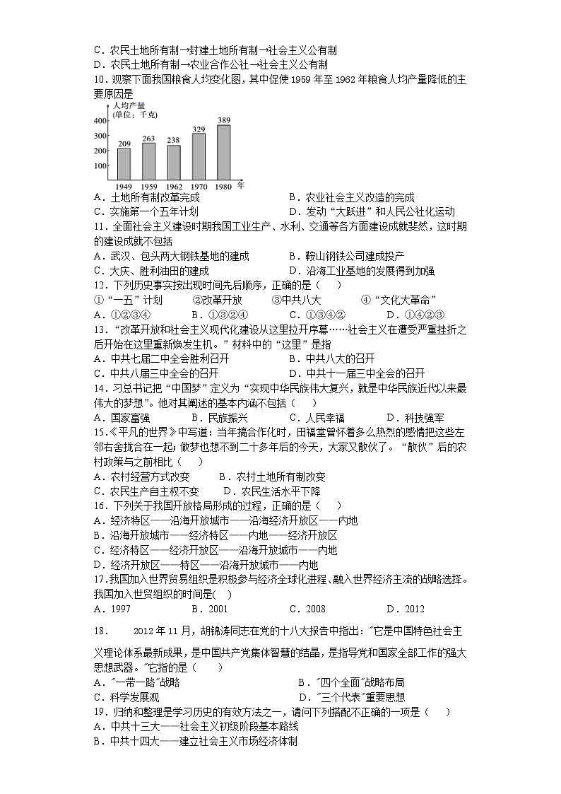 湖南省岳阳市2020-2021学年八年级下学期期中考试历史试题（word版 含答案）02