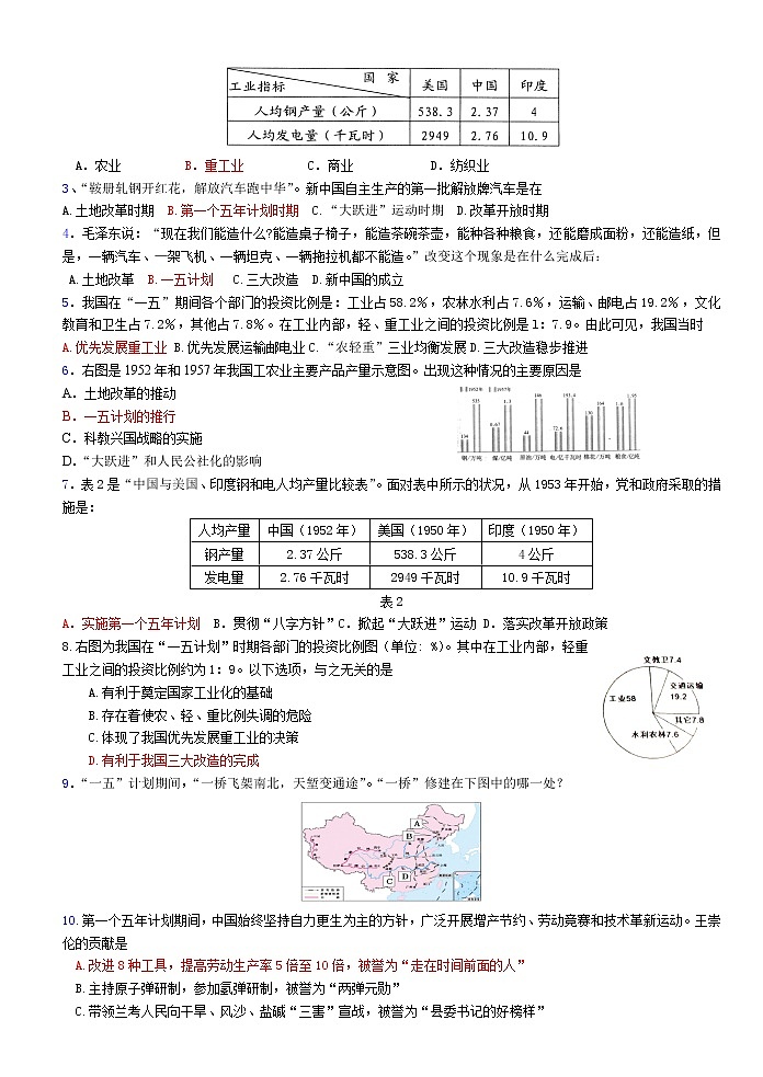 部编版2020-2021学年历史八年级下册 期中考试复习 选择题精练（word版 含答案）03