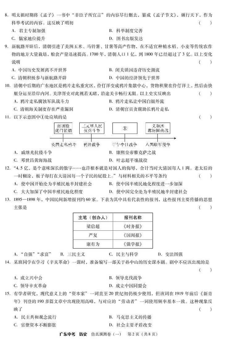 2021年广东省初中学业水平考试 历史仿真预测卷一（PDF版含答案）02
