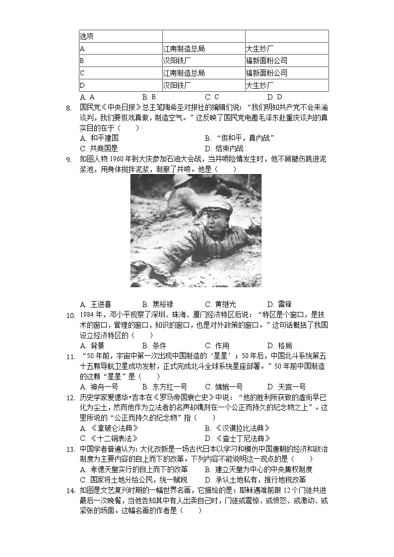 2020年湖南省株洲市中考历史试卷02