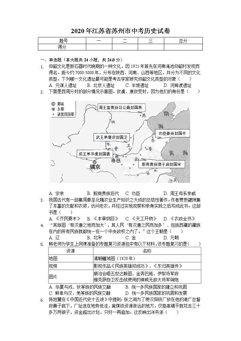 2020年江苏省苏州市中考历史试卷01