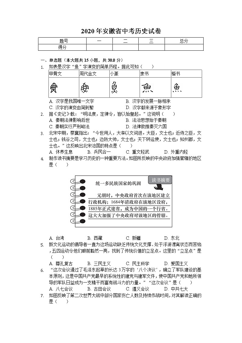2020年安徽省中考历史试卷01
