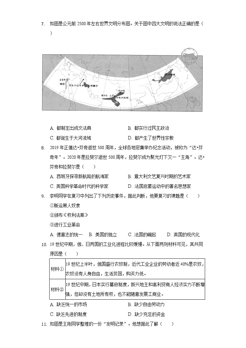2020年山东省淄博市中考历史试卷02