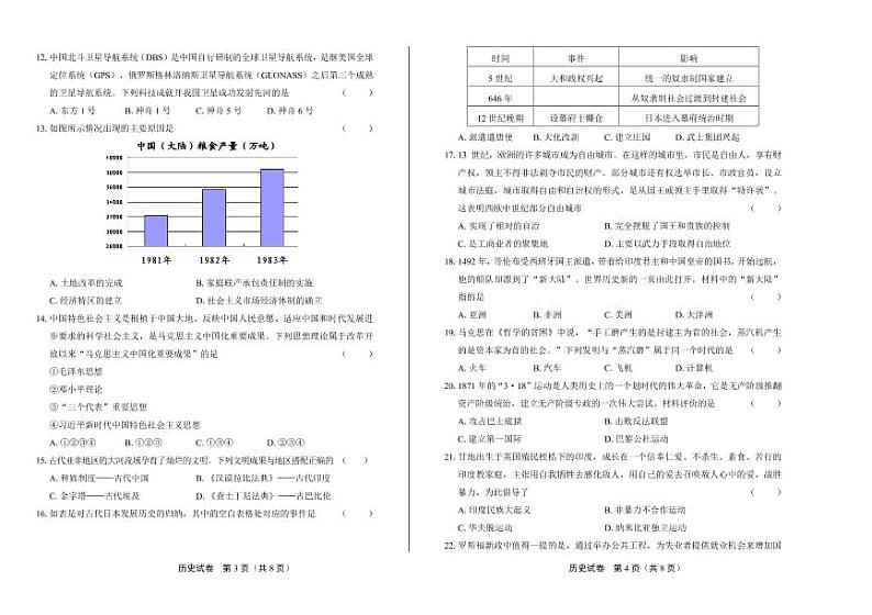2020年山东省烟台中考历史试卷附答案解析版第2页