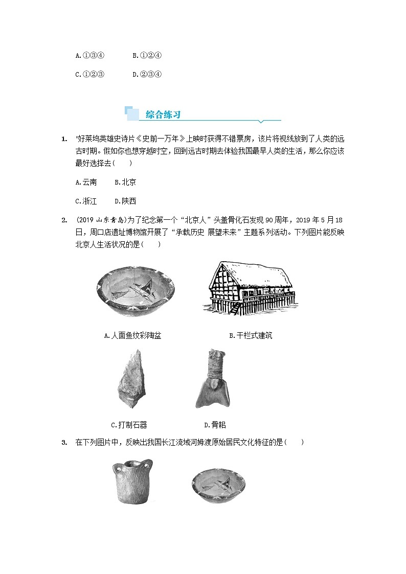 人教部编版（五四制）初中历史第一册第一单元 史前时期：中国境内早期人类与文明的起源单元测试题1（含答案）03