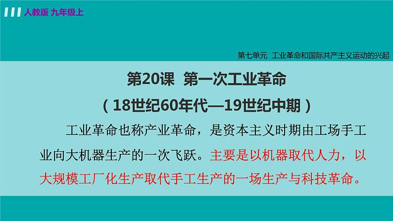 人教版九年级历史上册 第七单元 工业革命和国际共产主义运动 第20课  第一次工业革命 课件PPT02