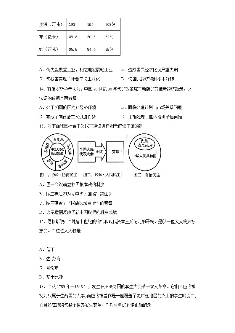 2021年江苏省泰州市姜堰区中考模拟历史试题（word版 含答案）03
