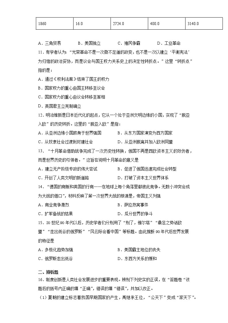 2021年安徽省合肥市瑶海区中考三模历史试题（word版 含答案）03