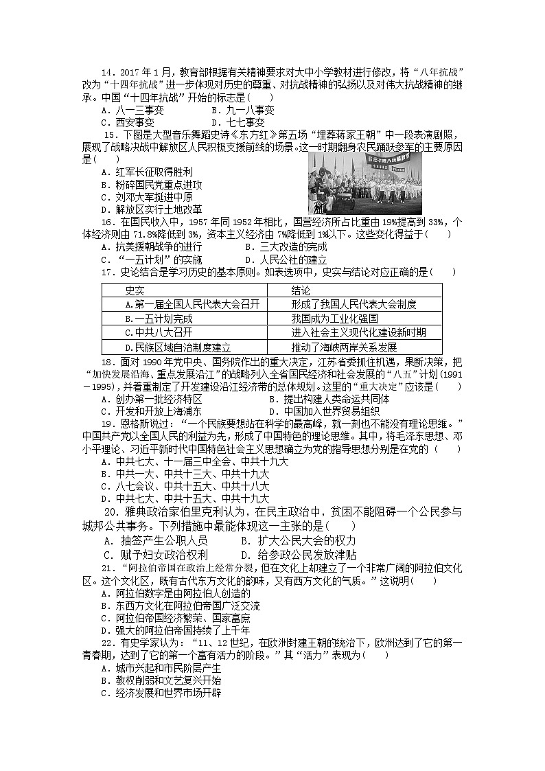 2021年广东省东莞市初中学业水平考试模拟卷历史试卷（六）（含答案）03