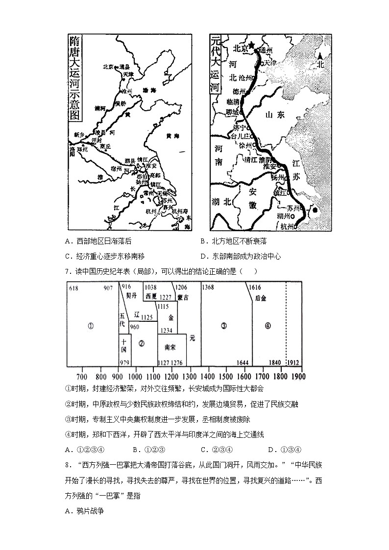 2021年山东省滨州市无棣县中考二模历史试题（word版 含答案）第2页